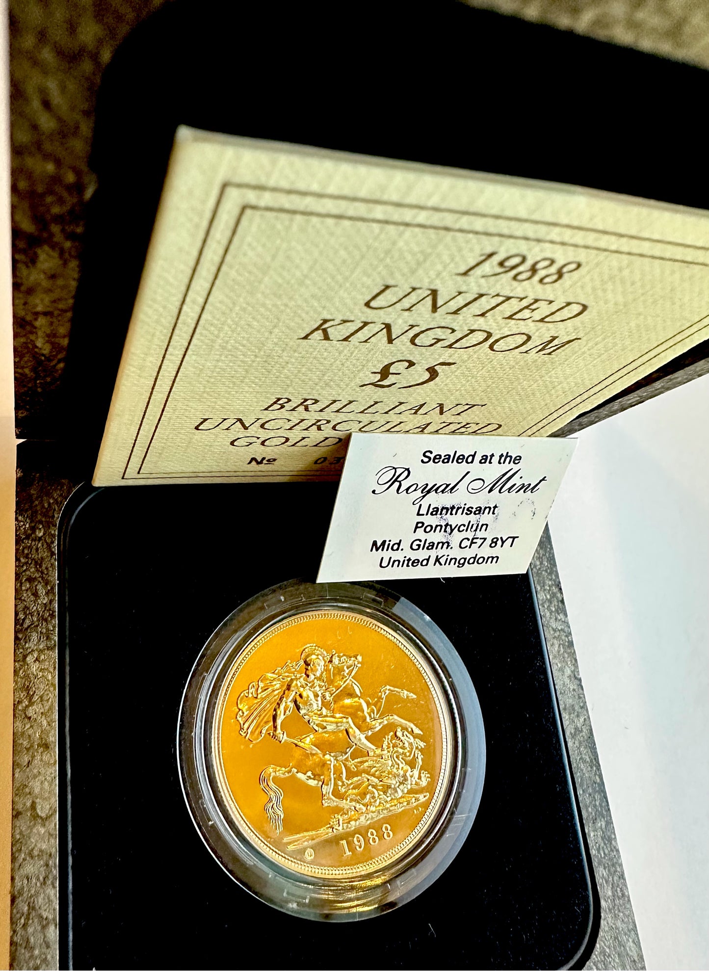 1988 Brilliant Uncirculated 5 Sovereign Quintuple - Boxed and COA