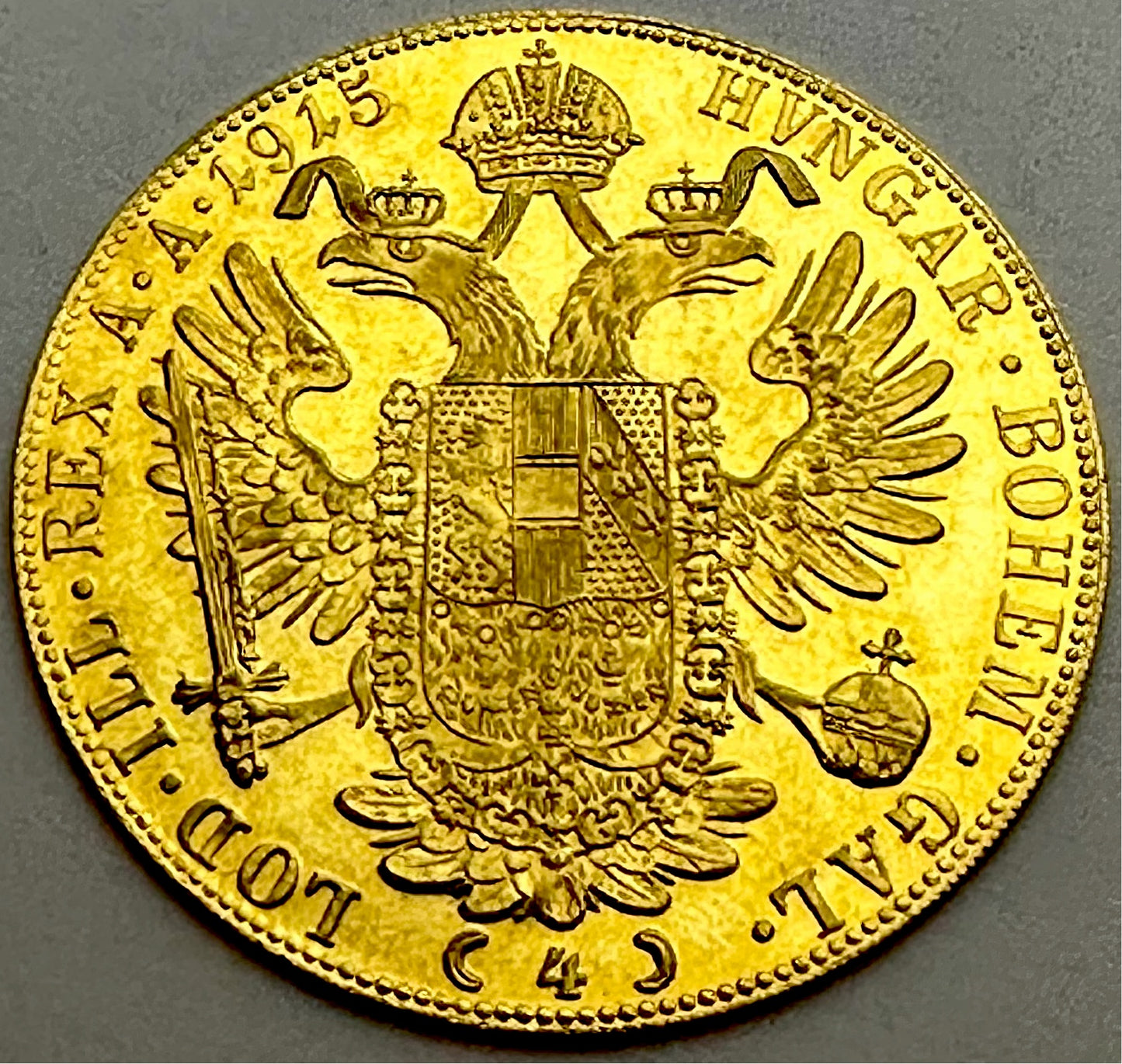 1915 Austrian Gold 4 Ducat - Almost Uncirculated