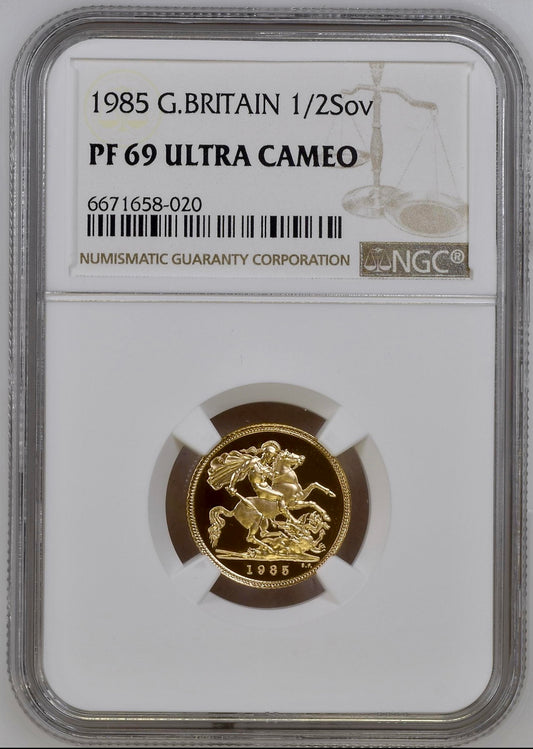 1985 Gold Proof Half Sovereign NGC PF69 Ultra Cameo